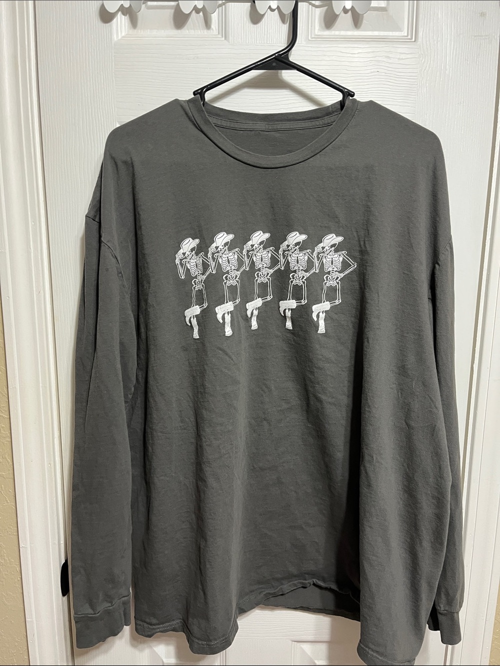 Bella Canvas Gray Long-Sleeve Tee with Dancing Skeleton Graphic